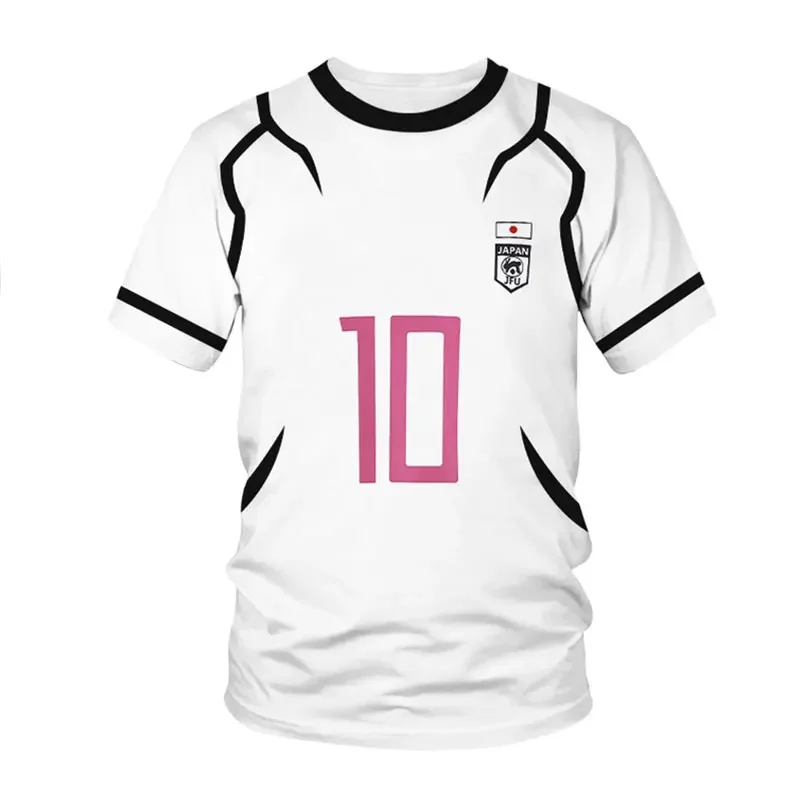 Summer Men's Blue Lock Japanese Anime Football Jersey White T-shirt Women's Children's Sports Short Sleeve