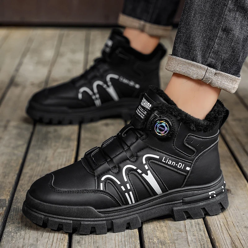 

Winter Boots for Men New Waterproof PU Leather Warm Snow Ankle Boots Outdoor Warm plush Non-slip Work High-top Casual Shoes