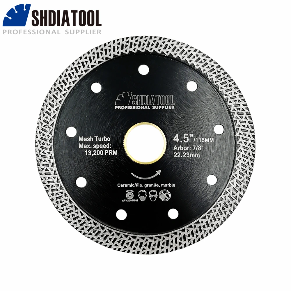 SHDIATOOL 5Pcs Dia115mm Mesh Turbo Cutting Disc Diamond Saw Blade for Porcelain Ceramic Tile Granite 4-1/2-Inch Diamond Cut Disc