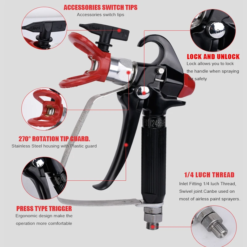 AEROPRO 818C High Pressure Airless Paint Sprayer Gun 4-finger 517 Spray Tip For AEROPRO Paint Sprayers