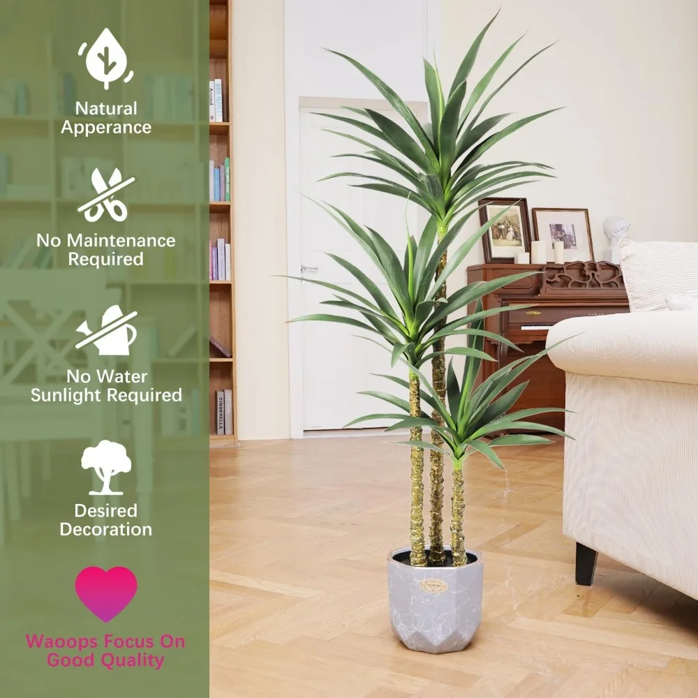 Tanaman Agave Palsu 5.3 Kaki dengan 3 Kepala dalam Pot Plastik Pohon Buatan untuk Dekorasi Rumah Dalam Ruangan atau Luar Ruangan Dekorasi Kantor