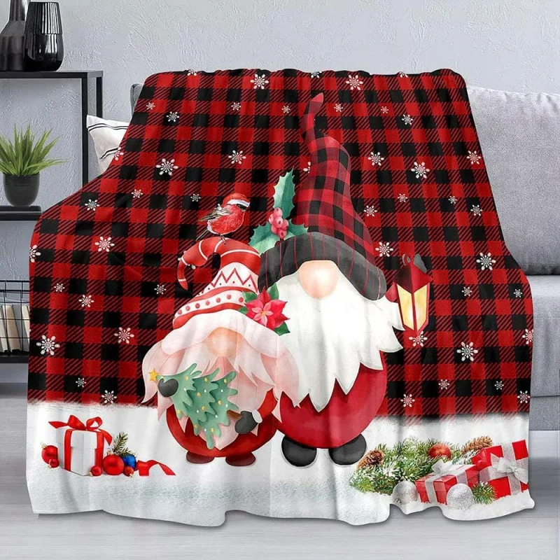 

Merry Christmas Red Buffalo Plaid Throw Winter Holiday Blanket Gnome Blankets Cozy Soft Lightweight Warm Fuzzy Plush Flannel