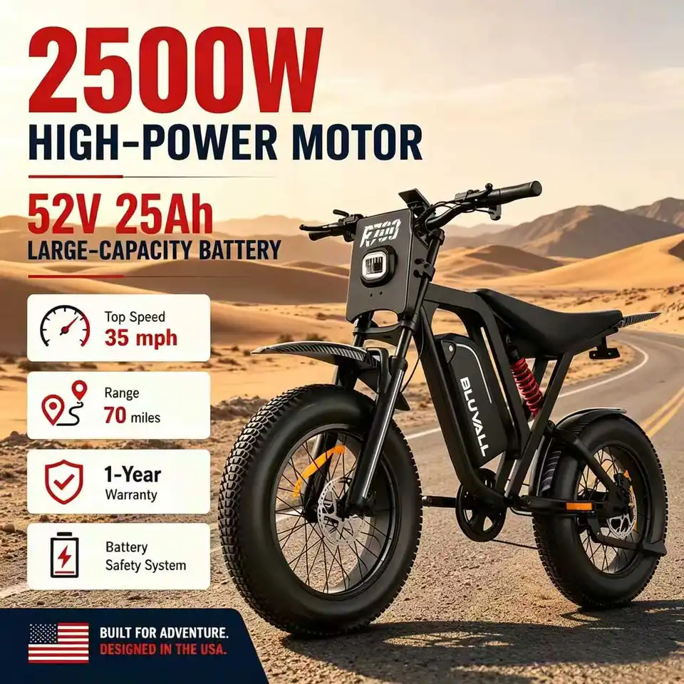 US Stock Electric Bike Ebikes for Adults 2500W 52V 25Ah 35MPH 70Mi 20" All Terrain Fat Tire Off Road Dirt Bike Full Suspension Hydraulic Brakes UL2849 image 1