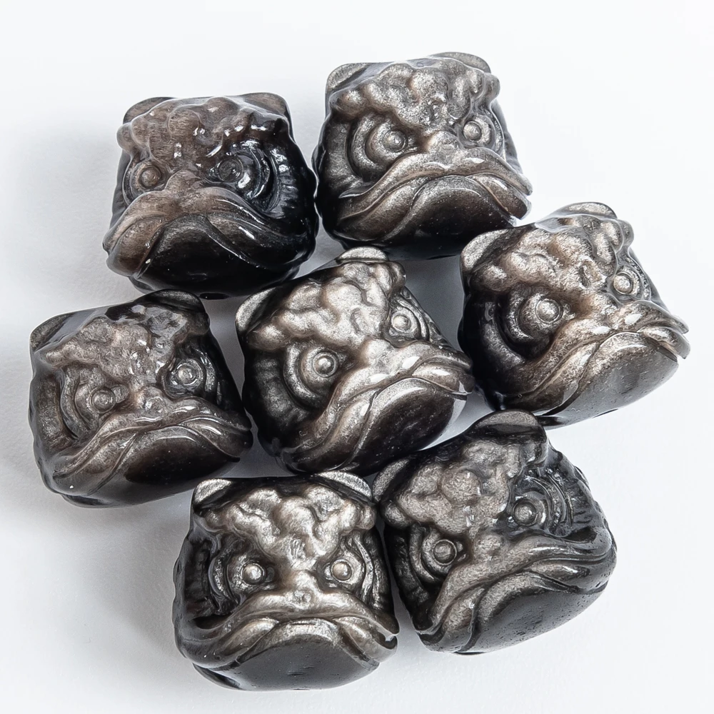 

5Pcs Silver Sheen Obsidian Lion Dance Pendant 14mm Lucky Festival Charm with Hole for Jewelry Making Diy Necklace