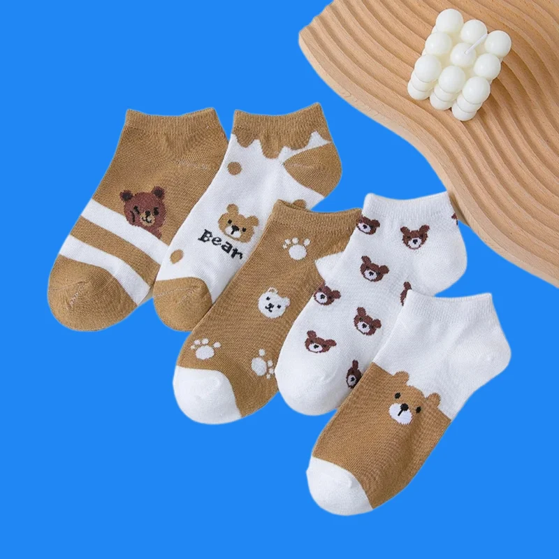 

5/10 Pairs Short Socks Cartoon Academy Style Student Short Socks Little Bear Boat Socks Women High Quality Women's Trendy Socks