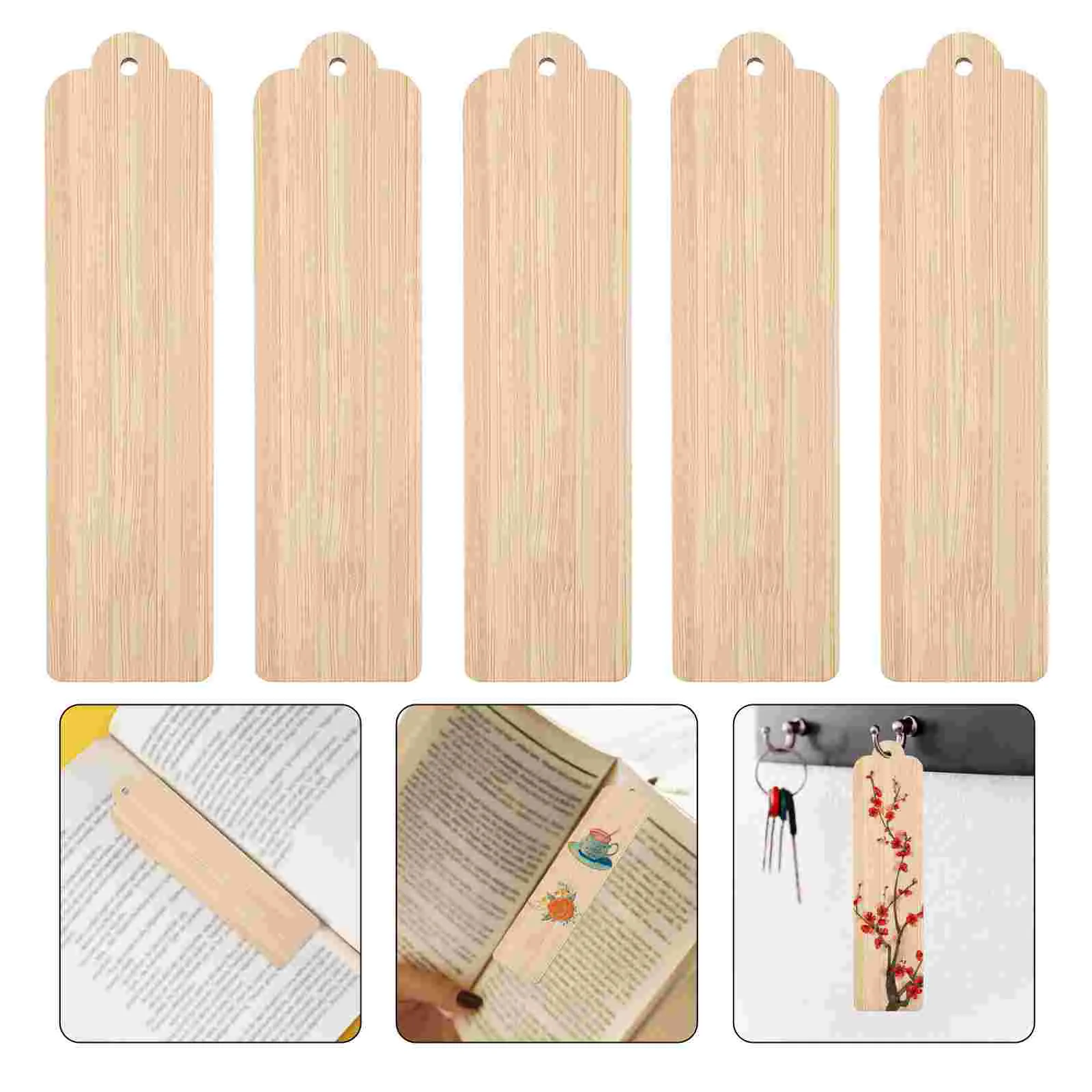 

10 Pcs Wooden Blank Bookmark DIY Craft Bookmarks Unfinished Ornaments with Holes Reading Hanging Tags Making Labels