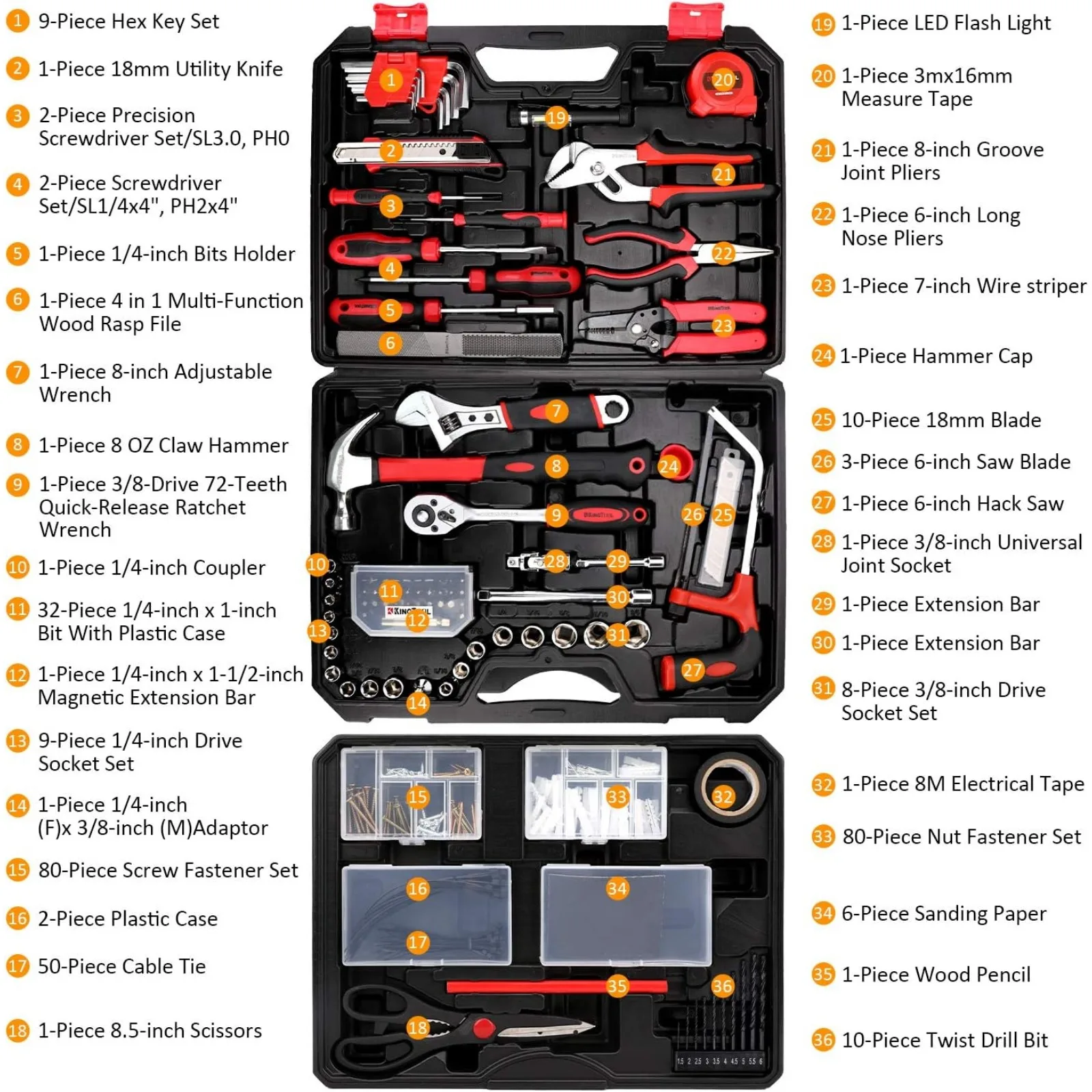 US  325 Piece Home Repair Tool Kit, General Home/Auto Repair Tool Set, Toolbox Storage Case with Drawer, General Household Tool