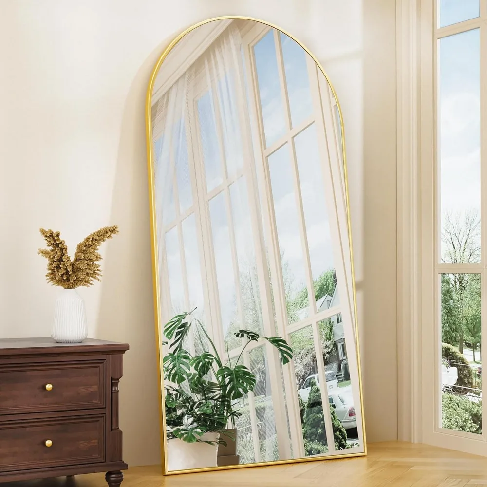 Floor Mirror,Golden 76x34 inch arched full-length floor mirror with bracket, no glass, Floor Mirror.