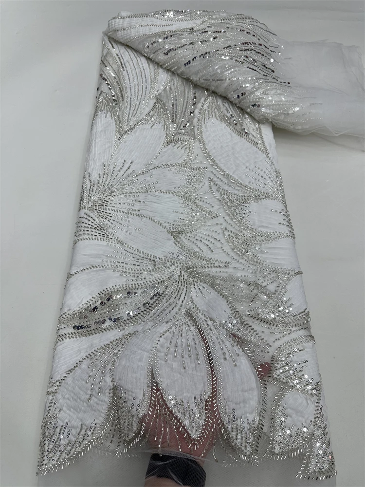 

African Lace Fabric 2025 Sequins Beaded Embroidery Groom Nigerian Bridal High Quality French Tulle Lace Fabric For Wedding