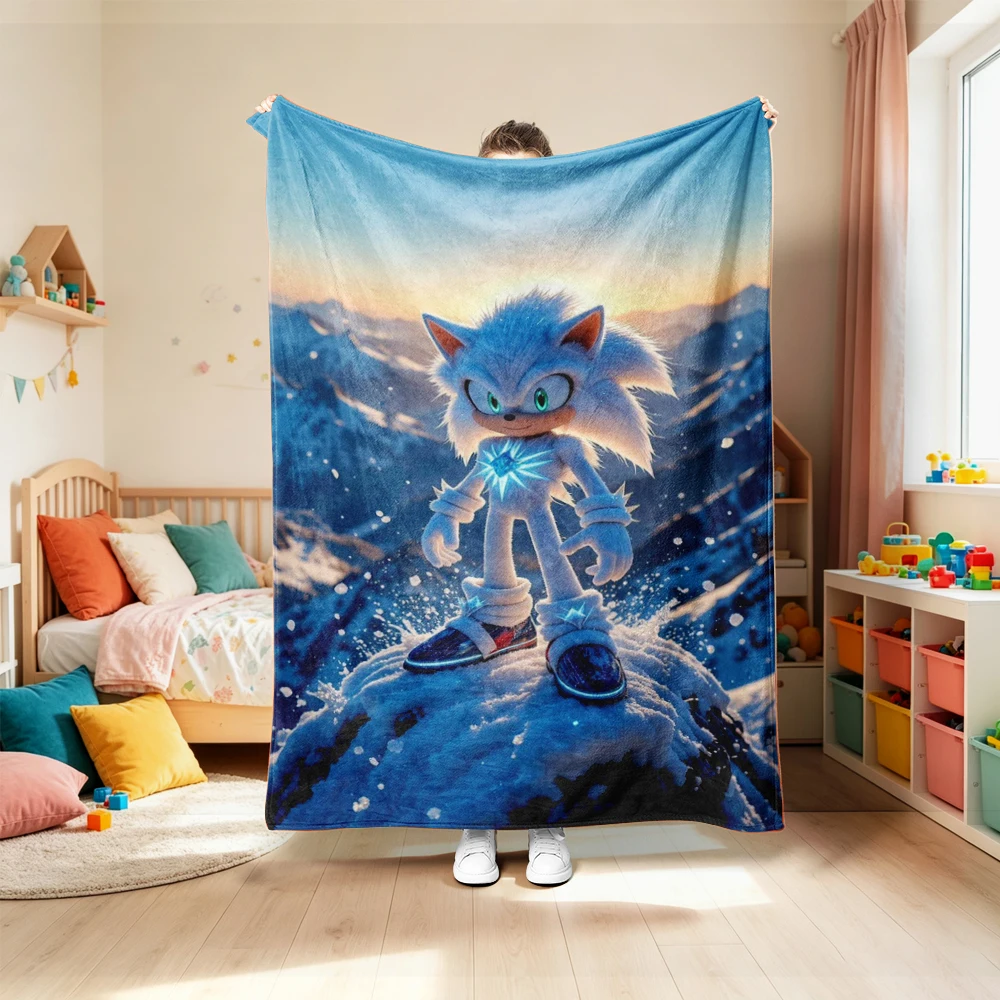Blanket for Living Room Car Camping Dormitory Cute Cartoon Sonic Soft and Warm Throw Blanket Cartoon Flannel Blanket beautiful