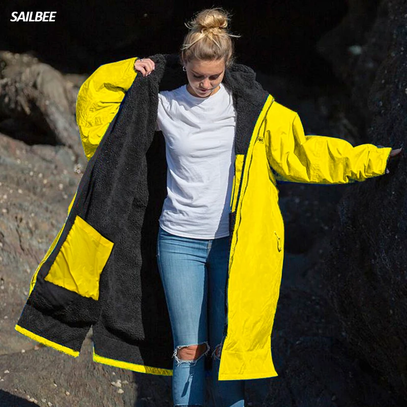 

Водонепроницаемый халат для серфинга, уличное пальто, куртка на флисовой подкладке, сохраняющее тепло, сухое пончо большого размера, пальто для плавания, серфинга, пляжа