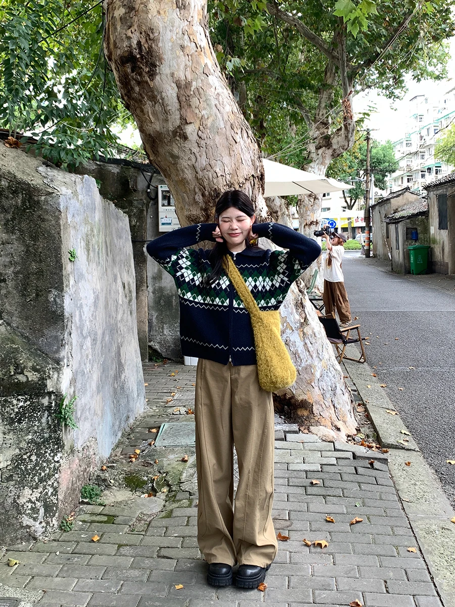 

High Waist Wide Leg Pants Khaki American Sle Knife Pants Lengthening Leg Effect Meat Concealing Winter Faion Ladies