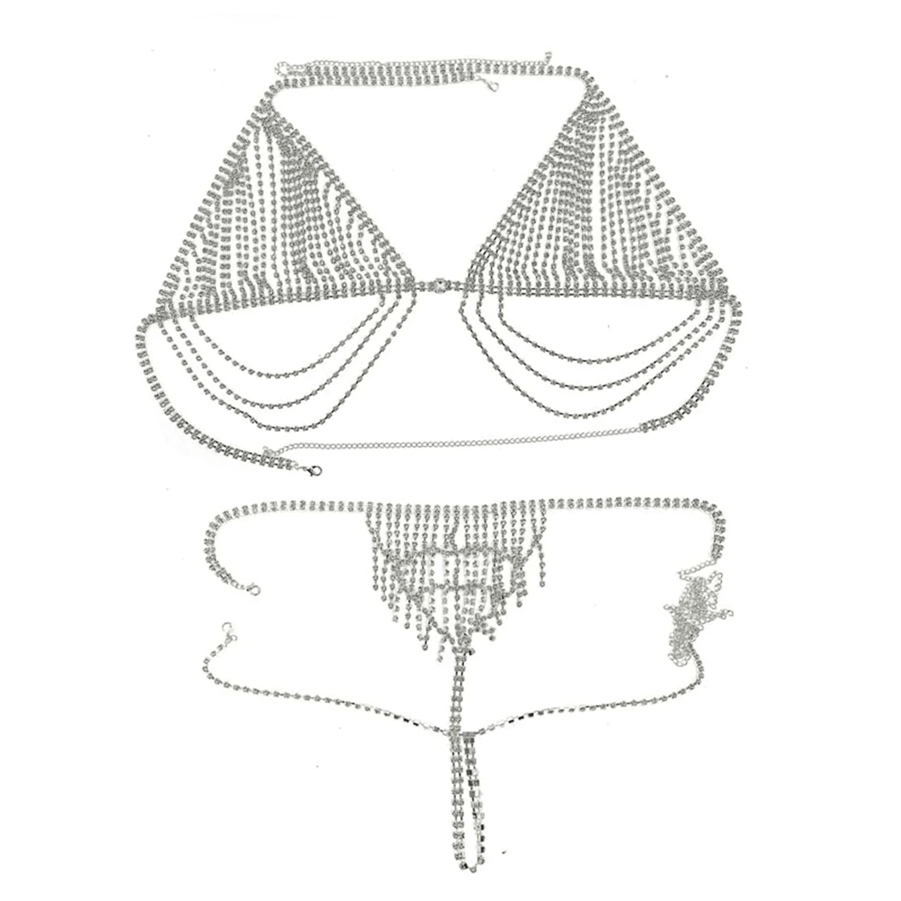 1 Set Women's Sexy Body jewelry Fashion Shiny Rhinestone Bra Bikini Suit Popular Waist Chain Outdoor Beach Party Accessories view 3