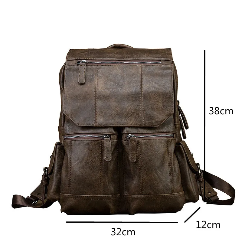 Johnature Handmade Cowhide Man Bag Backpack 2024 New Leisure Genuine Leather Laptop Backpack Fashion Large Capacity Travel Bag