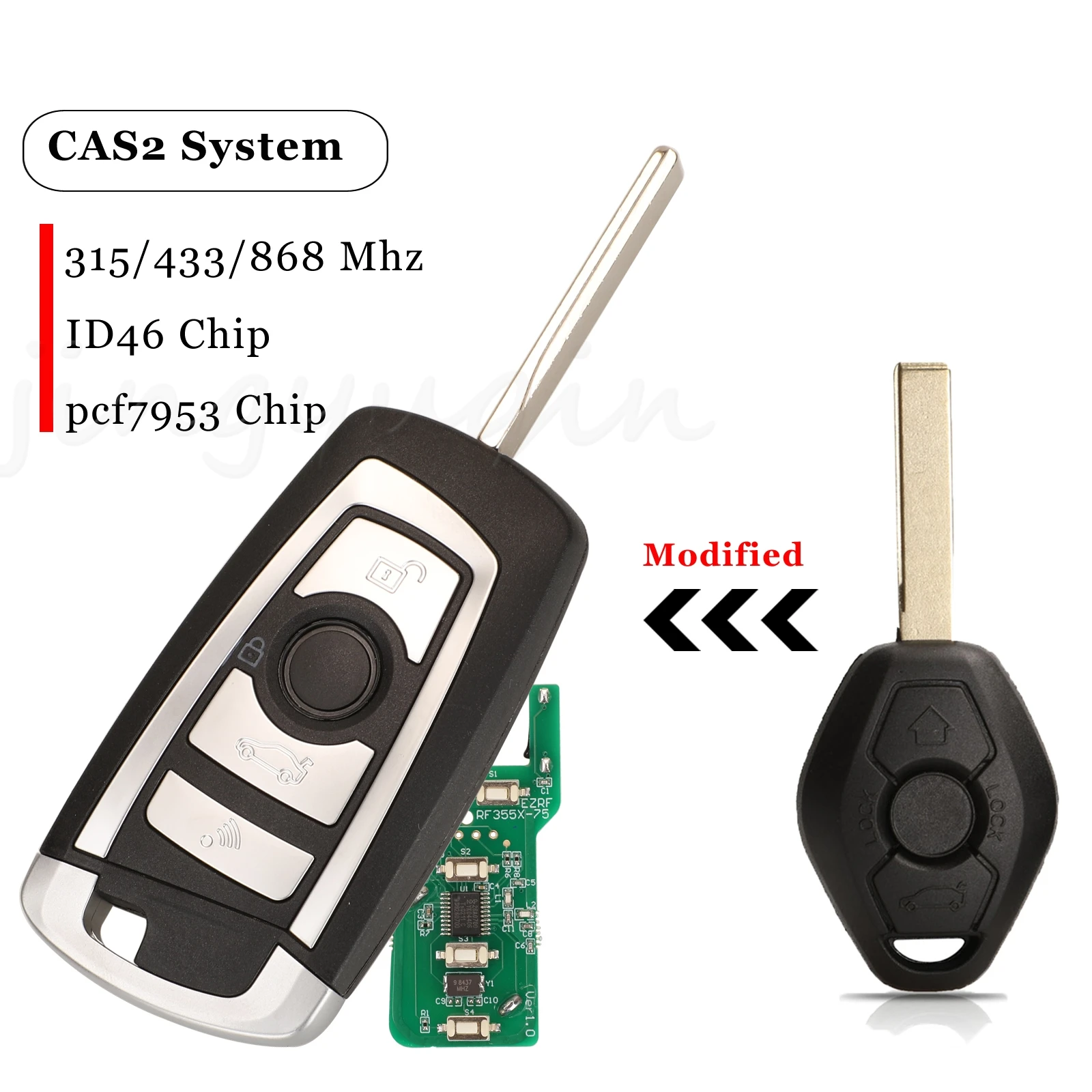 

Jingyuqin 4 Buttons CAS2 Modified Remote Key 315/433/868MHZ ID46-PCF7953 Chip For BMW 3 5 7 E38 E39 E46 M5 X3 X5 E65