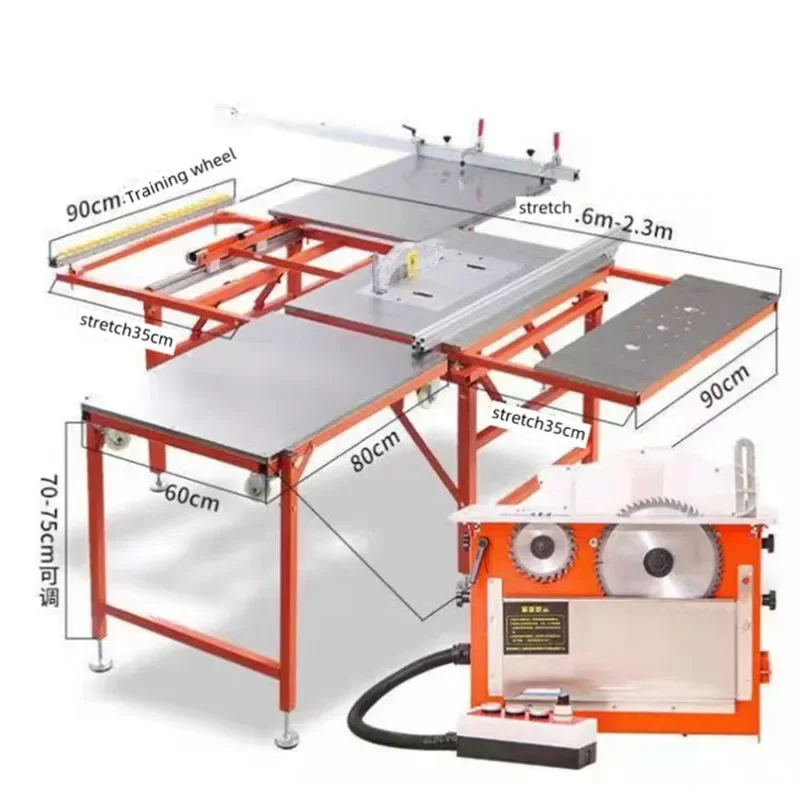 Stainless Steel Push Table Saw Dust-free Female Saw Double Invisible Guide Rail Folding Push And Pull Woodworking