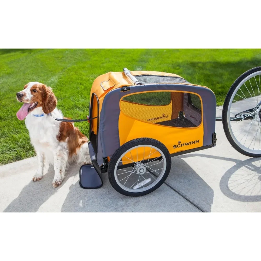 Bike Dog Trailer, Carrier for Small and Large Pets, Easy Folding Cart Frame Universal Bicycle Coupler, Washable Non-Slip Lining