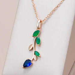 Kinel Hot 585 Rose Gold Color Long Leaf Pendant Necklace for Women Shiny Natural Zircon Accessories Vintage Daily Fine Jewelry