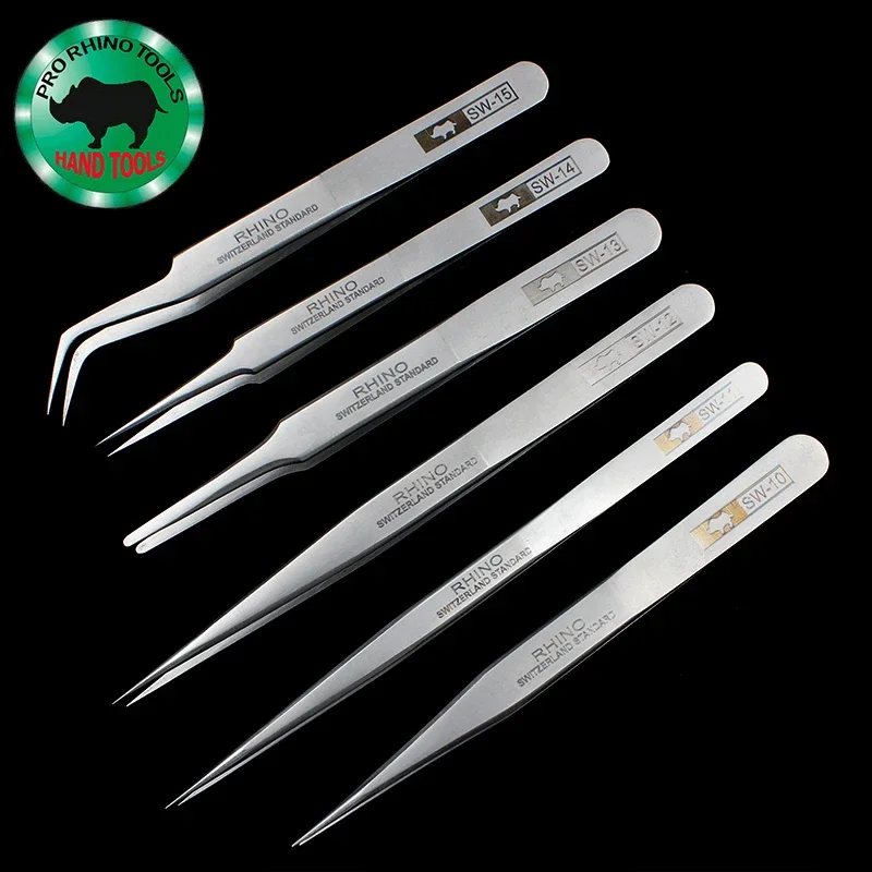 Japanese Rhino SW Series Tweezers Anti-Magnetic Anti-Acid Frosted Precision Straight Elbow Forceps