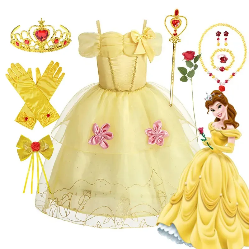 

2025 Cute Princess Belle Costume Summer Carnival Dress Beauty and the Beast Cosplay Clothing Soft Birthday Party Frock Halloween