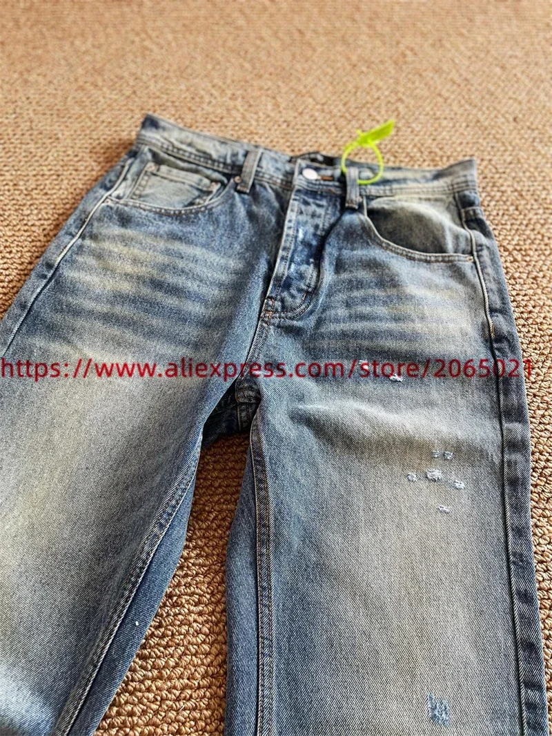 Washed Destroy Vintage ERD Straight Leg Jeans Pants Men Women 1:1 Top Quality Joggers Trousers