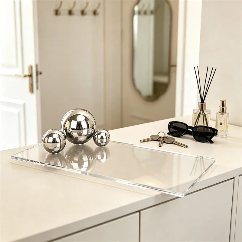 Acrylic Decorative Tray Reflective Ball Decor Modern Clear Display Plate Nordic Home Tabletop Ornament for Interior Decor