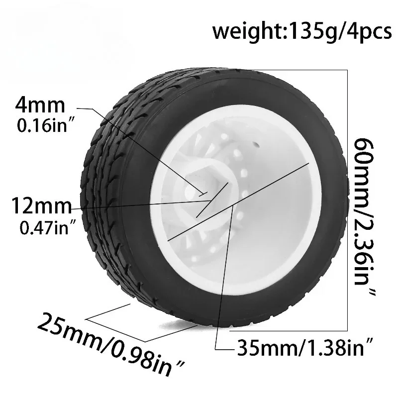 

4PCS 60mm RC Car Wheel & Tire Set | for Tamiya M03 M04 M05 XM01 & MJX 14303 14304 | Plastic Rim with Rubber Tire | Upgrade Parts
