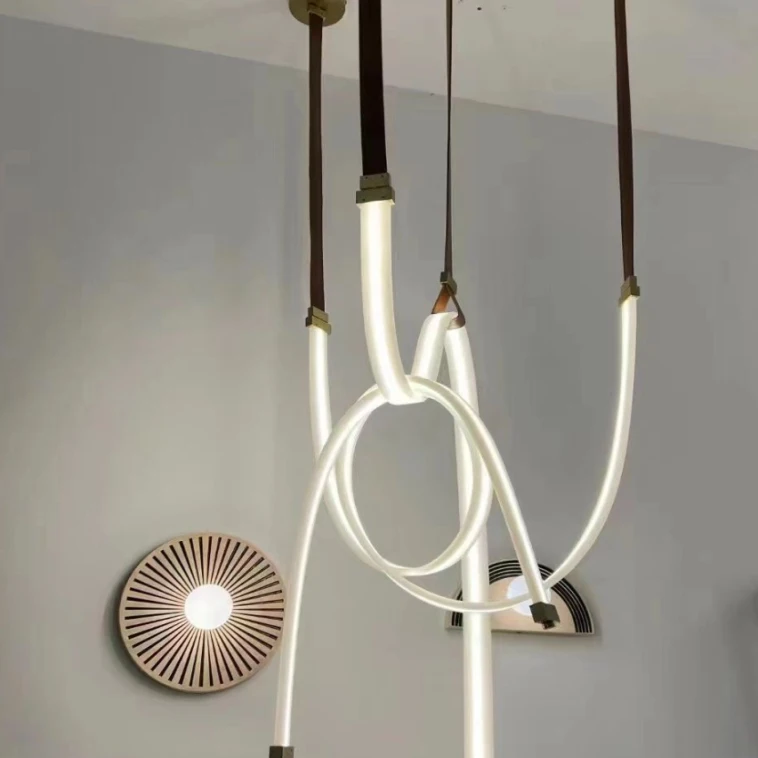 Music Note Chandelier Lights Decoration Living Room Lines Bar Enwind Ribbon Strip Light Luminous Belt Pendant Lamp