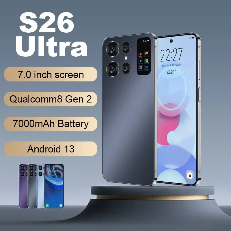 

S26 Ultra Smart Phone 5G Original Android 7.0 Inch Full Screen 16GB RAM 1TB ROM Mobile Phones Face Unlocked Global Version