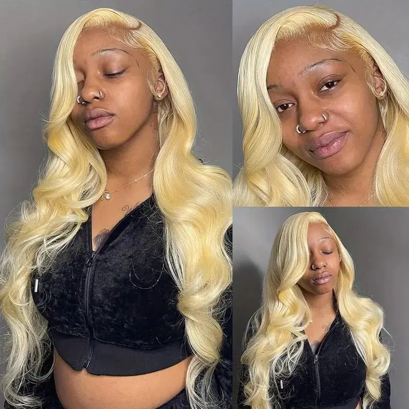 613 Blonde 28 Inch 13X4 HD Lace Wig Frontal Blonde Color Body Waves Glue-Free  Human Hair Wig 150 Density