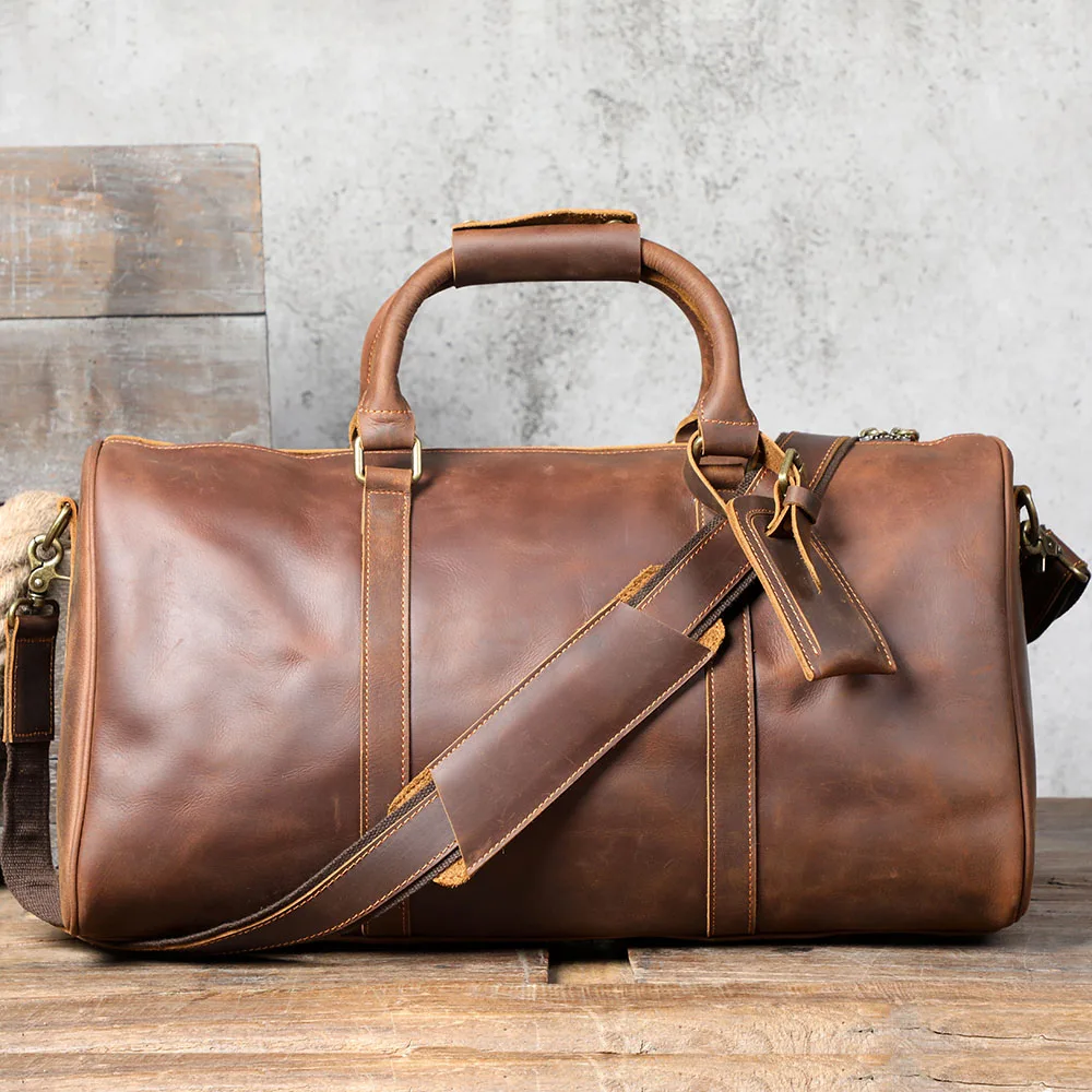 S.WORKER Vollnarbenleder-Reisetasche Große Kapazität Weekender-Reisetasche Echtleder-Sporttasche für Herren – Detail 8