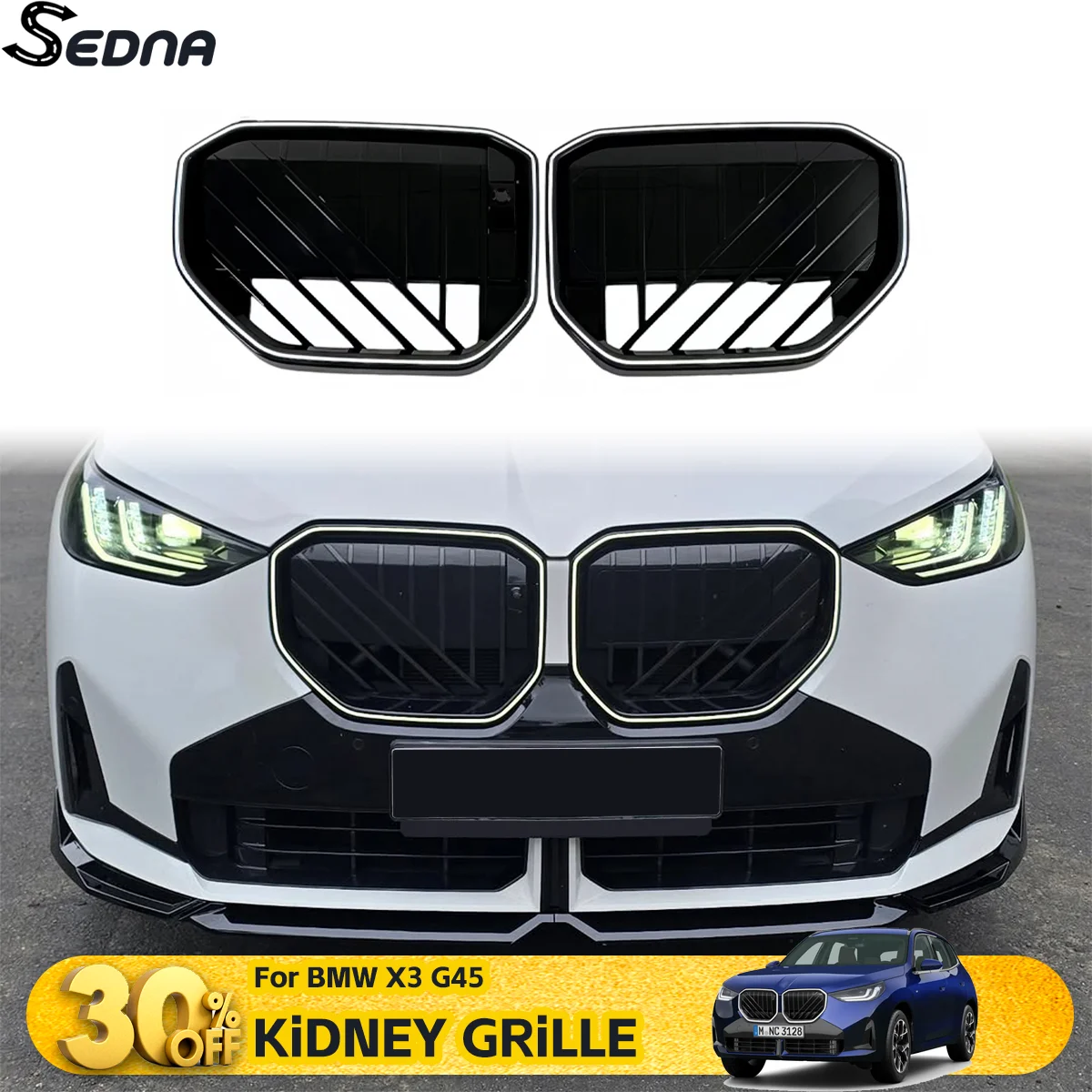 Calandre avant avec LED intégrées pour BMW X3 G45 2024+ – Grilles supérieures, protection extérieure, pièces et accessoires de tuning