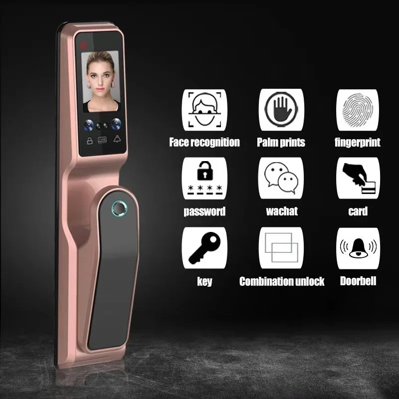 004 Tuya Wifi Fingerprint Recognition Smart Door Lock Cat Eye Automatic Face door lock with Camera Capture Function