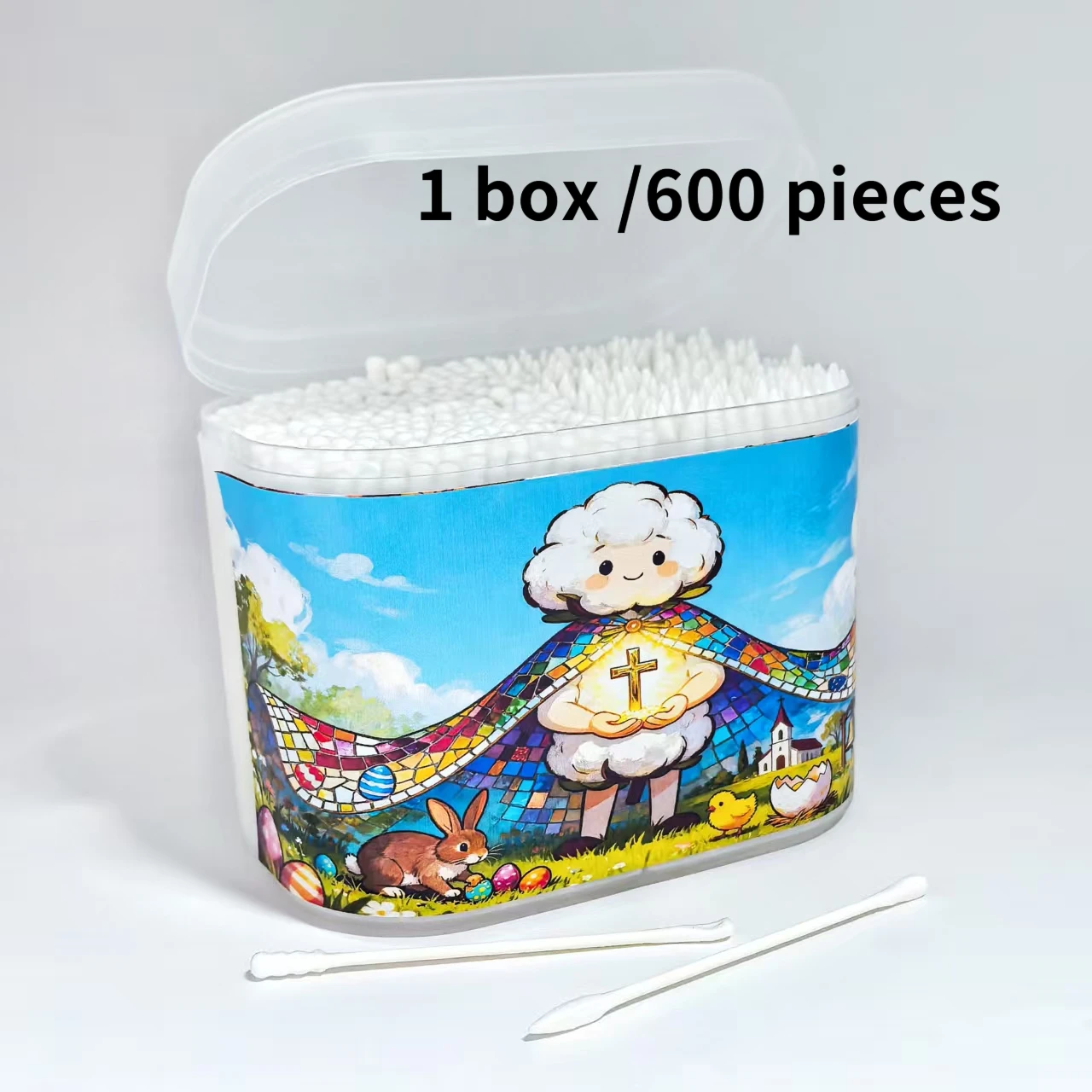 600 piezas de hisopos de algodón creativos de huevo de Pascua, hisopos de algodón de doble cabeza de eje fino, hisopos de algodón de regalo del festival de Pascua