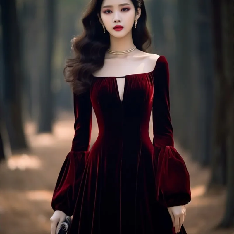 |High Quality Max|High Quality Dress New Fashion Hepburn Style Red Velvet·