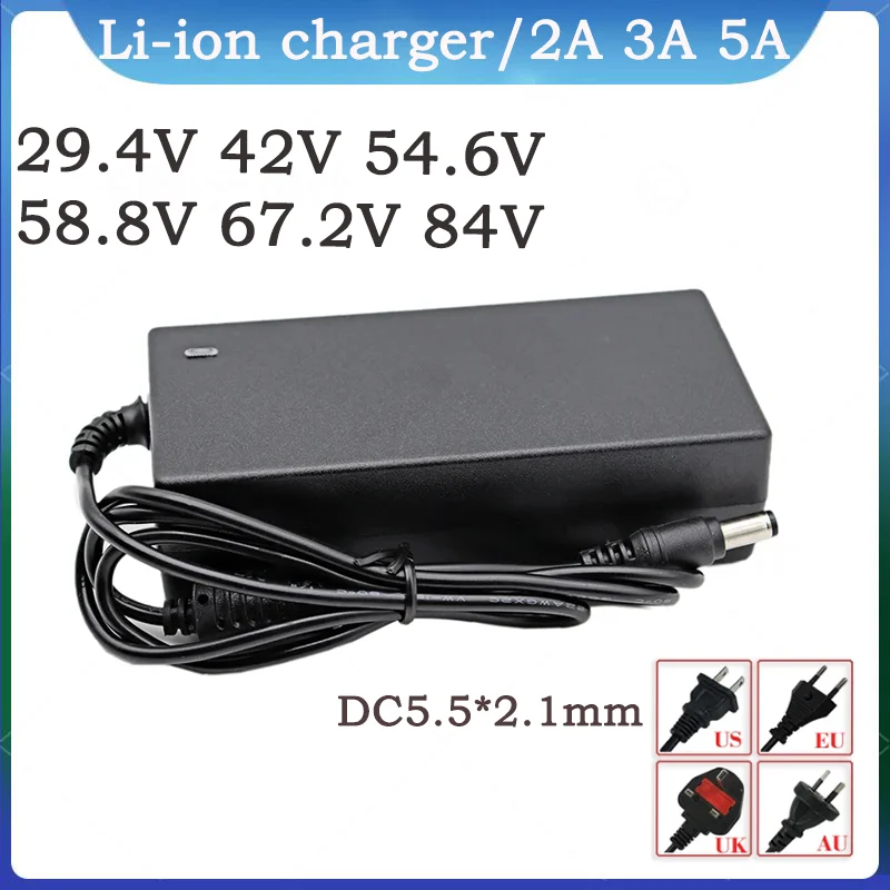 24V 36V 48V 52V 60V 72V 2A 3A 5A lithium battery charger 29.4V 42V 54.6V 58.8V 67.2V 84V 2A 3A 5A lithium-ion charger