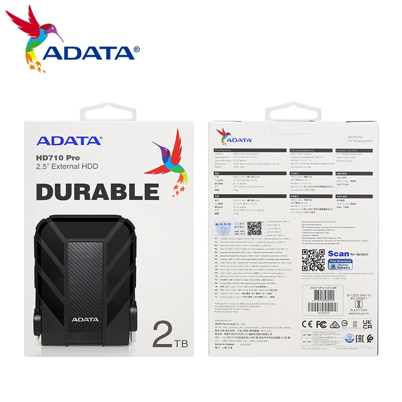 Imagem -04 - Adata Hdd 710pro Usb3.2 Gen1 Disco Rígido Removível Triplo à Prova de Água e Poeira e Choque Fotografia ao ar Livre Viagem Azul