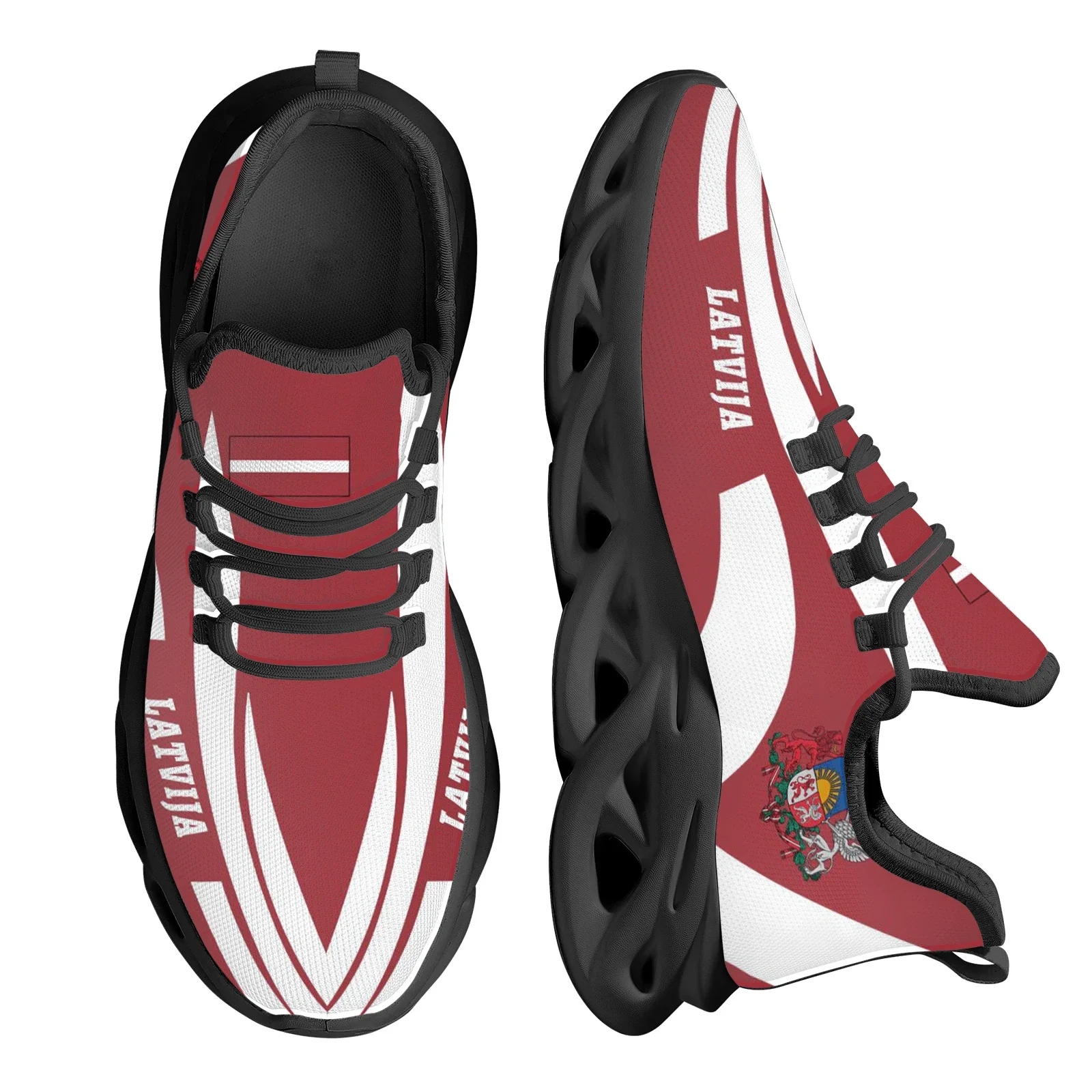 Red And White Latvia Country Flag Design Thick-soled Blade Shoes Lightweight Outdoor Shockproof Sports Shoes Zapatos