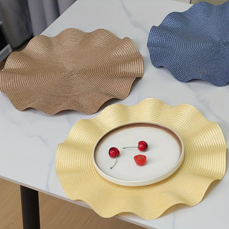 4pc PP Woven Scalloped Placemat Set Creative Irregular Thickened Table Mats for Home Minimalist Kitchen Dining Utensil Pads
