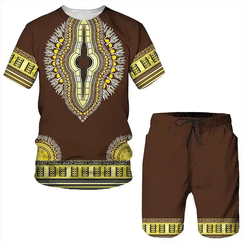 2025 African Sportswear Men's 3D Printed Summer Sportswear Set Short Sleeved Shorts T-shirt Children's T-shirt Sportswear