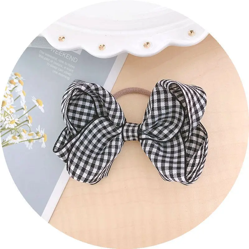 Korean Style Girls Big Fabric Hair Bow Clip Hairpin Fresh Plaid Bowknot Elastic Rubber band Hair Rope Kids Headdress image 5