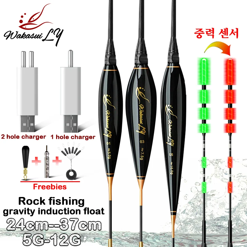 New Fishing Luminous Float Carp Gravity Sensor Turn Red+425 battery Accessories Outdoor High Sensitivity Rock Fishing Equipment