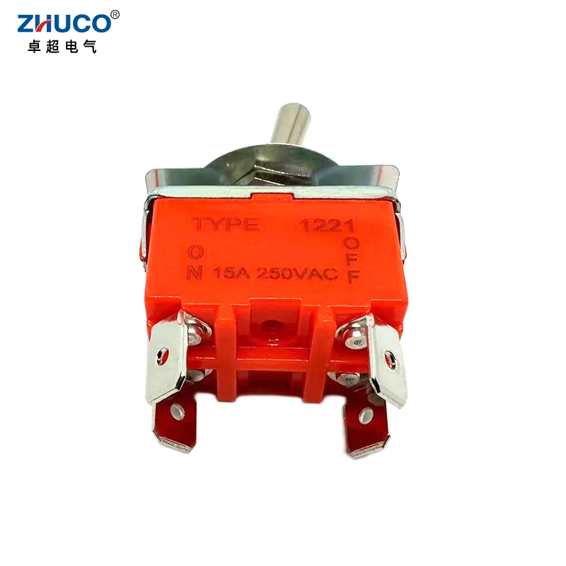 1PC 1221C 12mm Mounting Hole 15A 250VAC DPST ON OFF 4 Terminal Solder Pins Self-locking Power Rocker Latching Toggle Switch