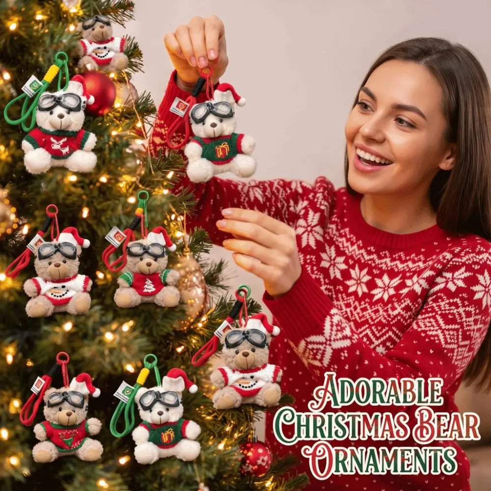 Stuffed Animal Knit Sweater Bear Knitted Outfit Soft Fleece Goggles Pendant Miniature Size Lightweight Christmas Keychain