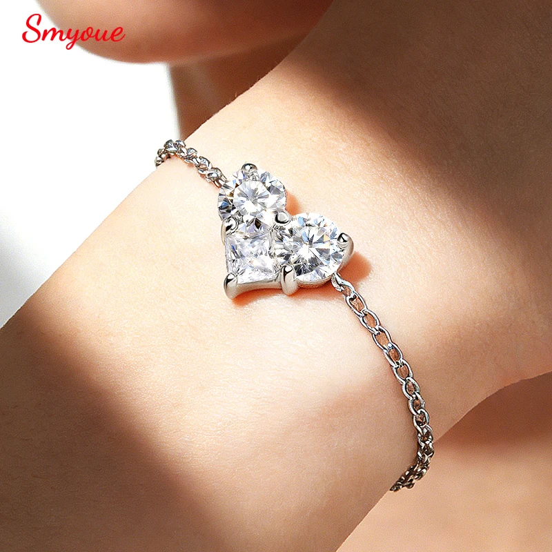 

Smyoue 3 Gems Moissanite Bracelet for Women Men Adjustable Chain S925 Sterling Silver Jewelry Lab Diamond Couples Birthday Gifts