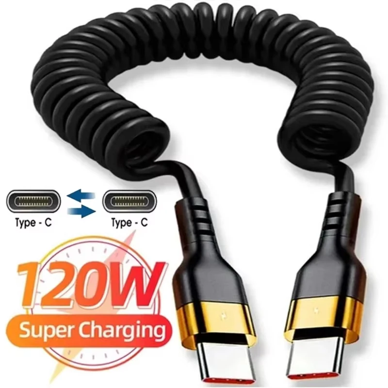 PD 120W Typ-C-auf-Typ-C-Kabel 5A Schnelllade-USB-C-Spiral-Autoladekabel für iPhone 15 Serie Xiaomi 12 Samsung S23 Macbook