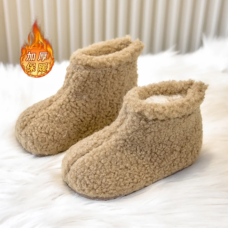 

Luxury Thick Boots Baby Girl Fluffy Warm Plush Booties Toddler Child Winter Brand Design Round Toe Slip-on Cotton Shoe