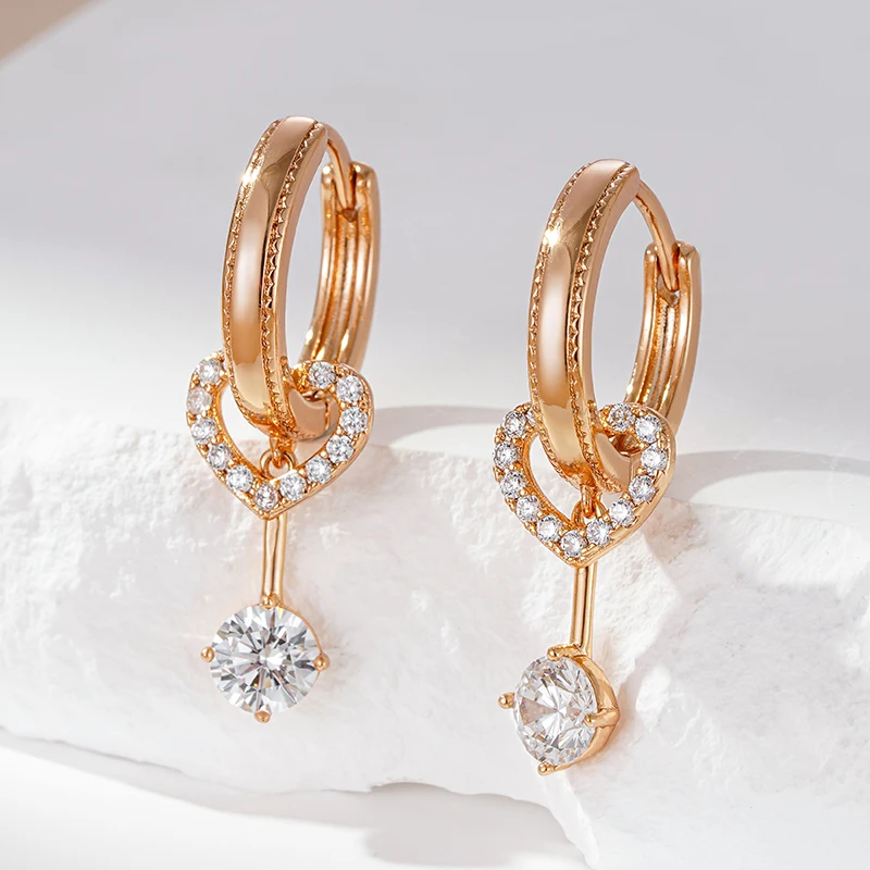 Kinel Unique Design Natural Zircon Drop Earrings for Women Fashion 585 Rose Gold Color Daily Fine Jewelry Romantic Crystal Gift