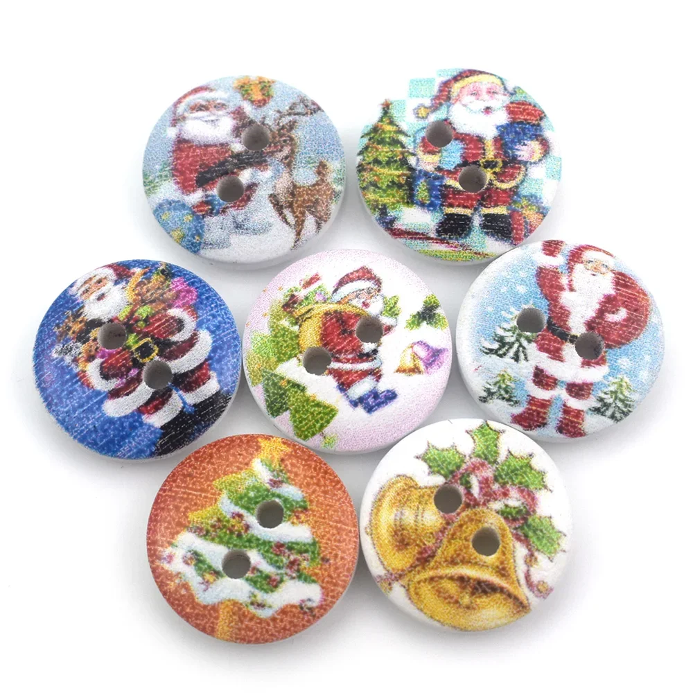 50PCS 15MM Wooden Christmas Snowman Buttons DIY Scrapbooking Crafts Household Patchwork Decorative Gadgets Sewing Accessories