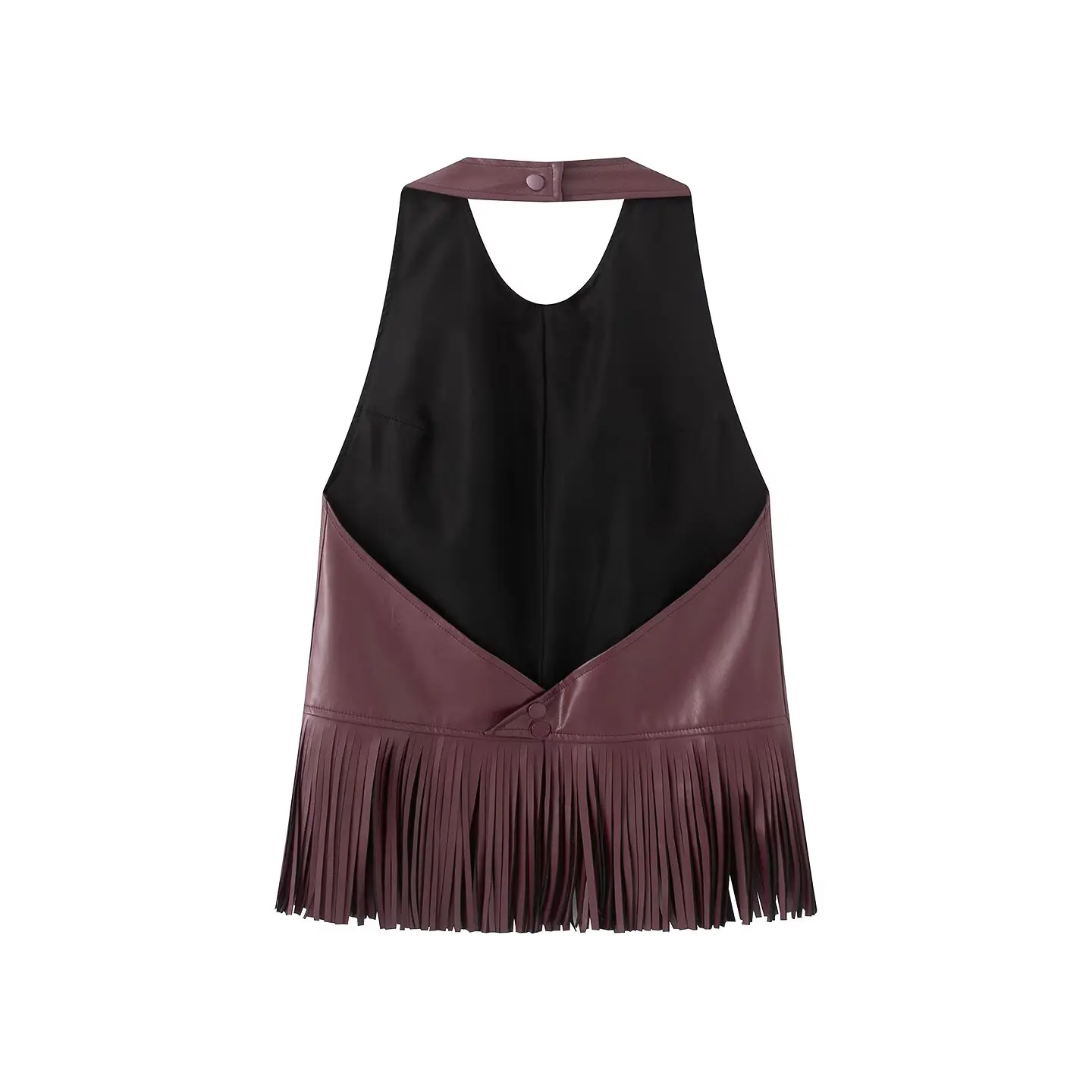 Nlzgmsj 2026 Elegantes Vintage Kunstleder Ärmelloses Top mit Tiefem Rückenausschnitt und Fransenbesatz Crop-Weste Sexy Abendparty-Tanktop – Detail 3